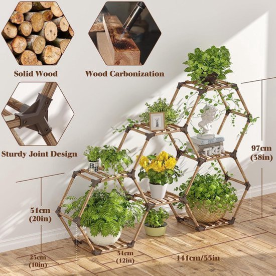 bloemenstandaard, plantenstandaard voor binnen en buiten, hout, creatief doe -het-zelf