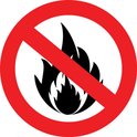 Rood symbool met een doorgehaalde vlam; "niet roken" of "geen vuur".