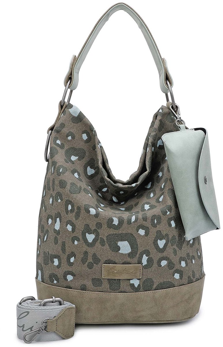 Fritzi aus Preußen Schoudertas Canvas Izzy07 Olga Hobo Bag Leo Jungle Olijfgroen