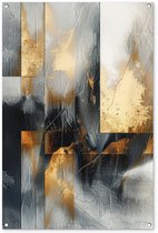 Tuinposter 80x120 cm - Tuindecoratie Kunst - Goud - Zilver - Abstract - Poster voor in de tuin - Buiten decoratie - Schutting tuinschilderij - Tuindoek muurdecoratie - Wanddecoratie balkondoek