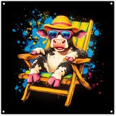Affiche de jardin 100x100 cm - Décoration de jardin Graffiti - Été - Vache - Drôle - Affiche pour le jardin - Décoration extérieure - Tableau de jardin clôture - Décoration murale sur toile de jardin - Décoration murale sur toile de balcon