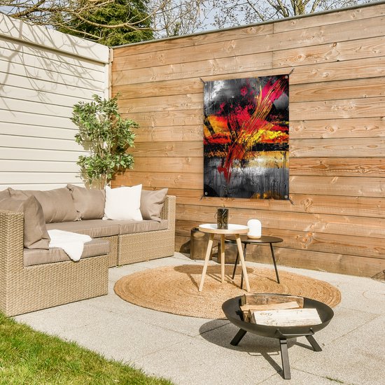 Tuinposter 60x80 cm - Tuindecoratie Kunst - Zwart - Abstract - Poster voor in de tuin - Buiten decoratie - Schutting tuinschilderij - Tuindoek muurdecoratie - Wanddecoratie balkondoek