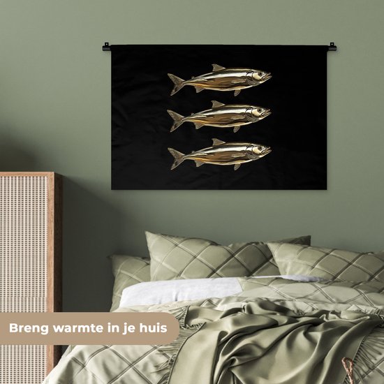 Tapisserie murale 90x60 cm - Tissu mural Pêche - Or - Zwart - Tapisserie murale - Tapisseries
