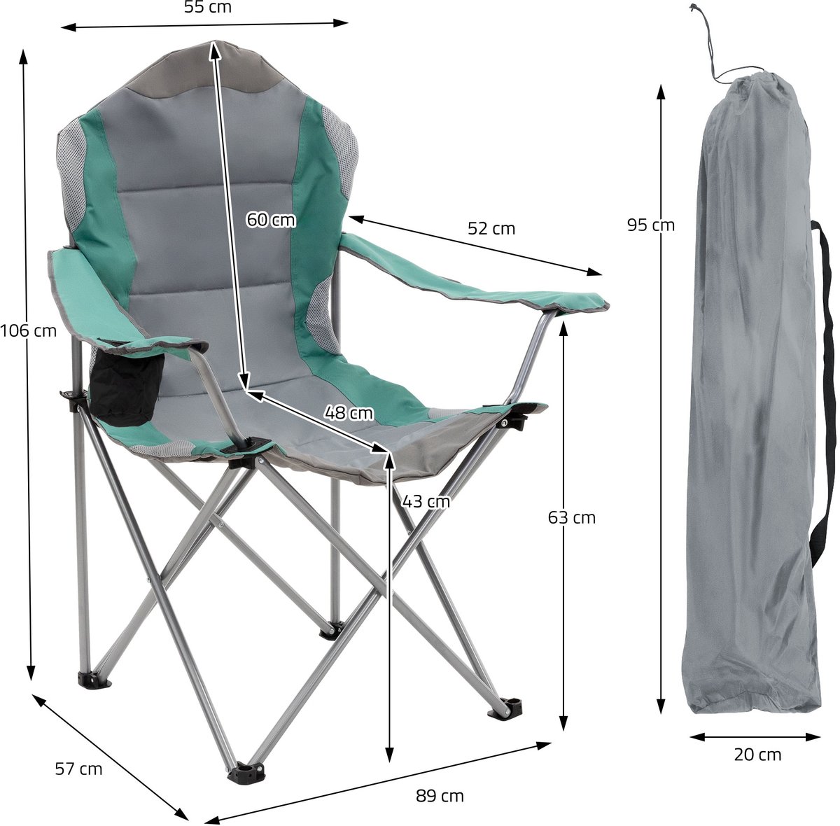 Opvouwbare campingstoel grijs-turquoise opvouwbare visstoel met bekerhouder & draagtas — cadeau in Sport & Outdoor - foto 5