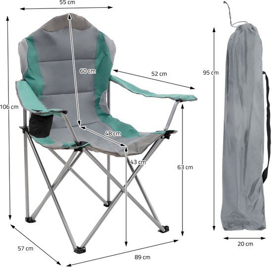 Opvouwbare campingstoel grijs-turquoise opvouwbare visstoel met bekerhouder & draagtas — afbeelding 5