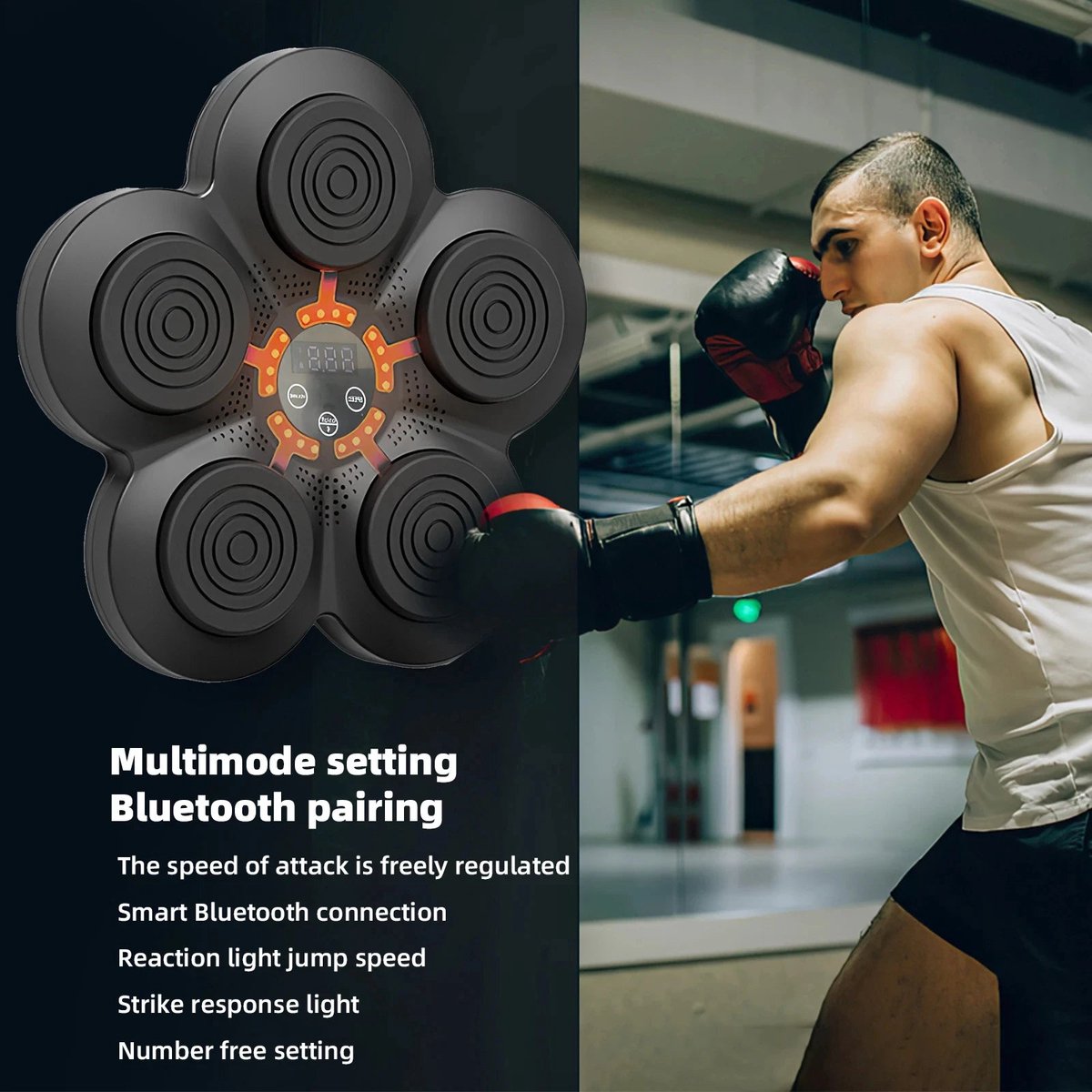 Smart Boxing Machine voor aan de muur - Rood en blauw licht - 3 slagstanden - 9