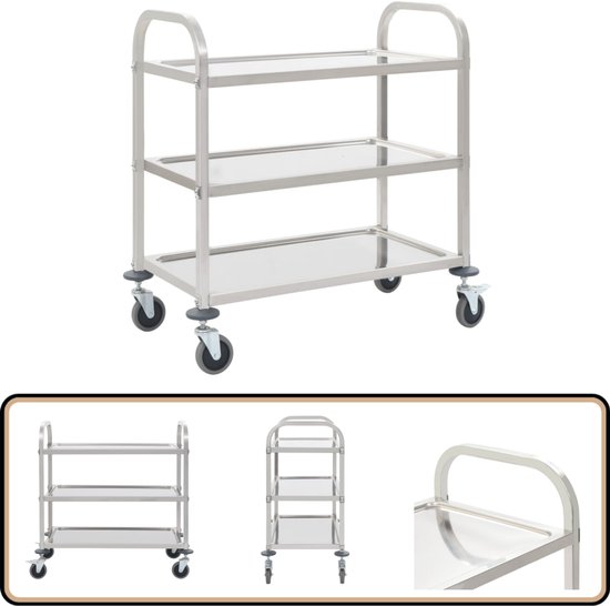Trolley 3-laags 43x34x79 cm staal wit kopen