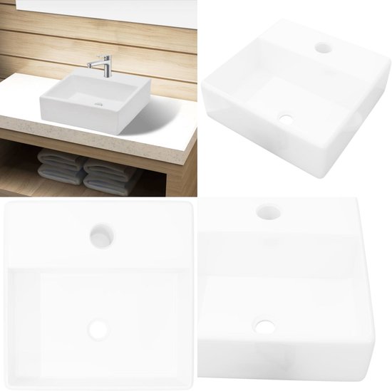 vidaXL Wastafel met kraangat 51,5x38,5x15 cm keramiek zwart
