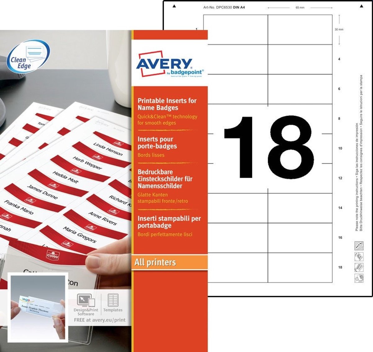 Badge etiket Avery 30x65 - wit doos 10 vel