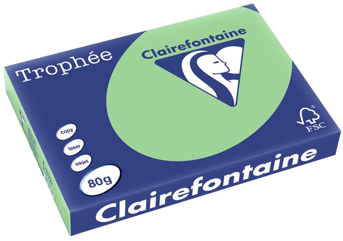 Clairefontaine Trophée Pastel, gekleurd papier, A3, 80 g, 500 vel, natuurgroen 3 stuks