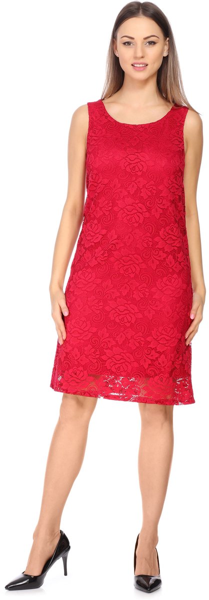 Bellivalini Damesjurk – Knielange Kanten – Jurk - Feestelijke – Zomerjurk – Framboos – XXL - BLV-BLV50-260-DR