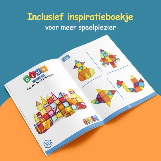 Magnetic Tiles - 120 Stuks - Speelgoed - Magnetische Tegels - Educatief & Constructie - Auto - Montessori - Bouwstenen - Blokken - Voor 3, 4, 5, 6, 7, 8, 9 Jaar - Bouw je Magna Wereld - Kinderen - Olvy