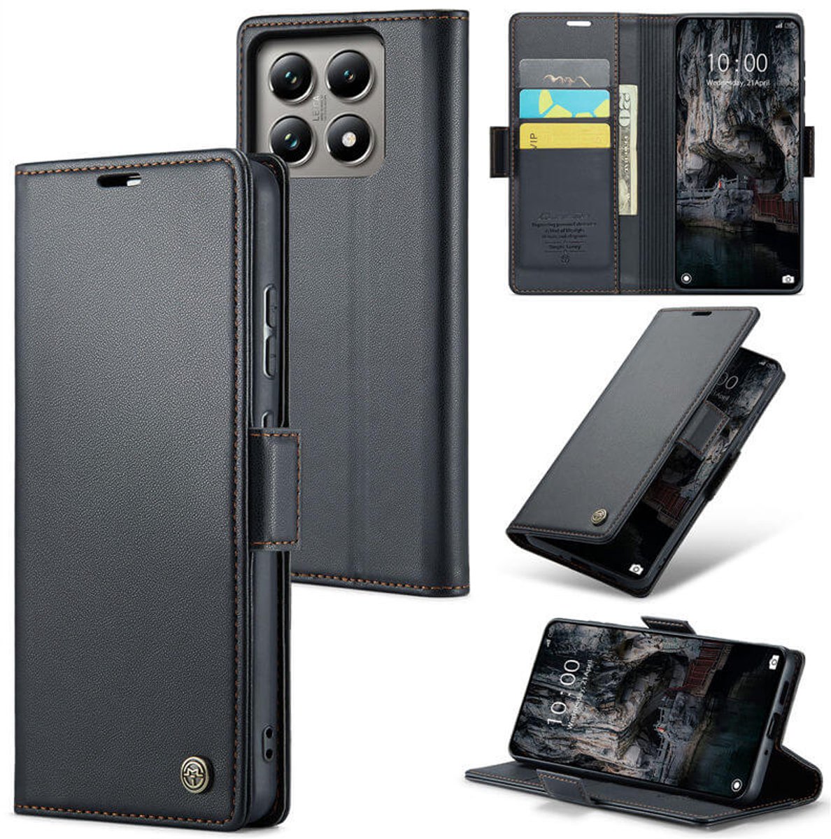 CaseMe Wallet Case met RFID Bescherming en Magneetsluiting voor Xiaomi 14T Pro _ Zwart