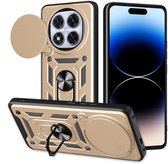 MobyDefend Hoesje - Geschikt voor Xiaomi Redmi Note 14 Pro Plus - Pantsercase Met Draaibare Ring - Goud
