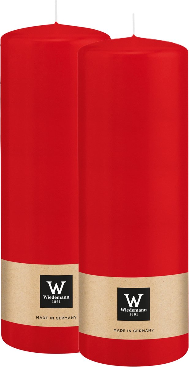 Wiedemann Cilinderkaars/stompkaars - 2x - rood - 20 x 7 cm - 103 branduren - zuilkaarsen