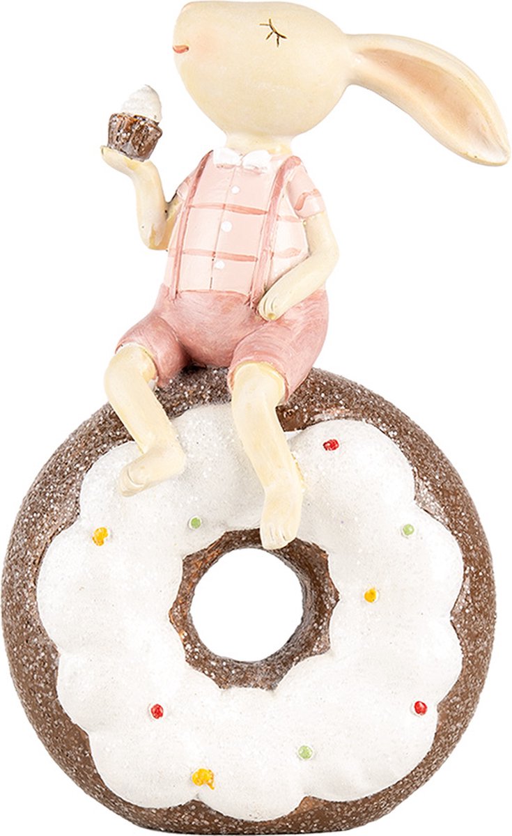 Decoratie Beeld Konijn 17 cm Beige Roze Kunststof