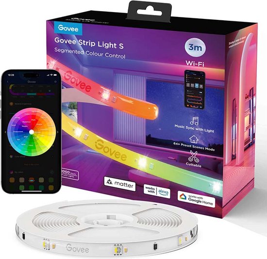 Govee Strip Light S 3 m - led strip - RGBICW - app-bediening - Alexa/Google - Matter compatibel