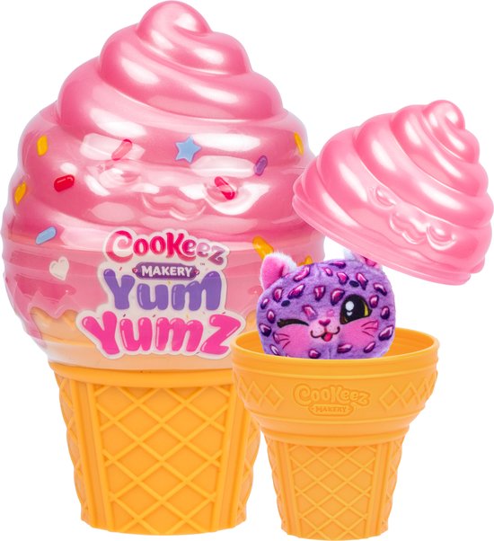 Cookeez Makery Yum Yumz 1-pack - pluchen knuffeltje in een ijshoorntje