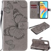 Étui Papillons Grijs - Convient pour OPPO A58 - Book Case Portefeuille - Livret avec Porte-Carte / Porte-Carte et Fermeture Magnétique - Booklet Housse de Protection - Book Case avec Lanière