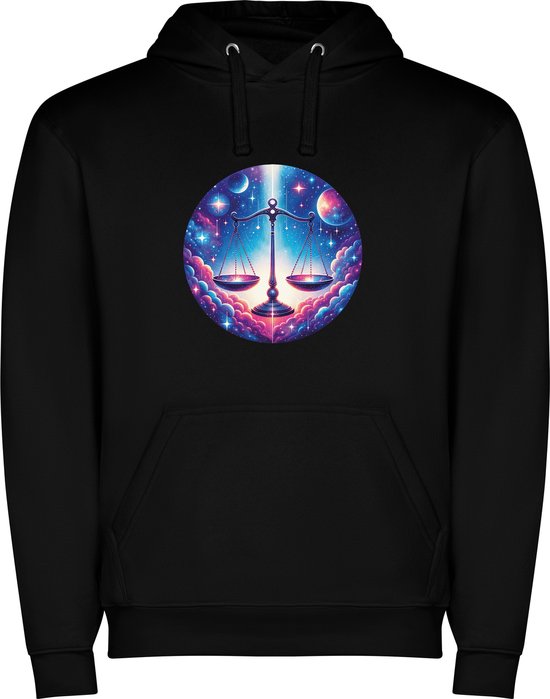 Sweat à capuche unisexe noir avec imprimé « Signe du zodiaque Balance coloré – Astrologie – Horoscope – Signes du Zodiac » en couleur de la marque Roly, taille L