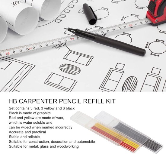 YOPEUC 48 Pièces Recharges Mines Crayons De Charpentier HB 2.8mm – Mines Noires Pour Architectes Et Construction