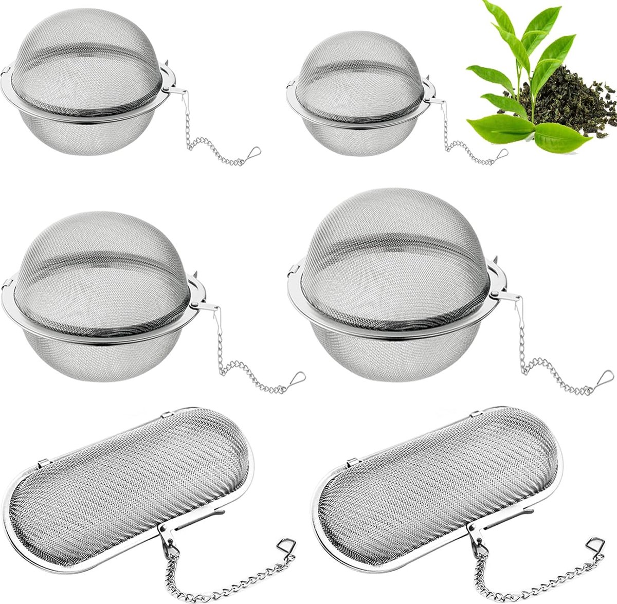 Goodivery ® Roestvrijstalen Theezeef Set van 6 met Extra Fijne Mesh en Kettinghaak voor Losse Thee en Kruiden