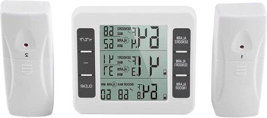 Draadloze digitale akoestische koelkast-/vrieskastthermometer, koelkastthermometer, alarm, koelkastthermometer met 2-delige sensor-min/max- weergave