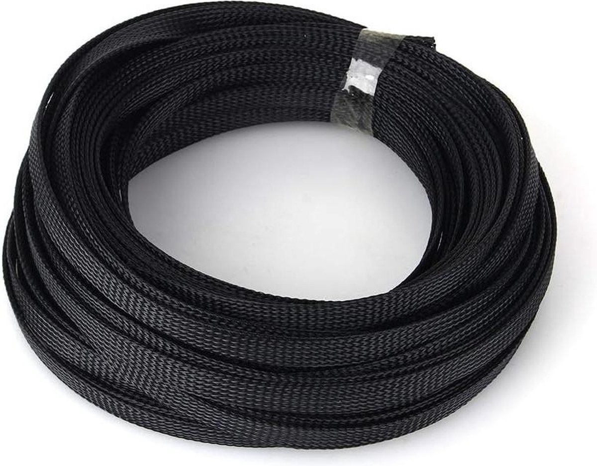 33ft 6mm PET uitbreidbaar gevlochten kabelsleeving - zwart - draadbeheer voor thuis en kantoor - apparaatsnoeren .
