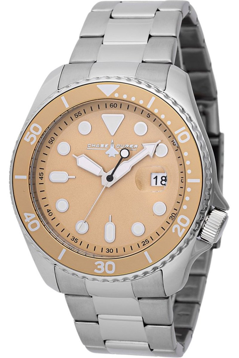Chase Durer CDW-0149 Heren Horloge - Waterdicht - Analoog - Quartz Uurwerk - Roestvrij Staal met gouden Wijzerplaat - 46mm