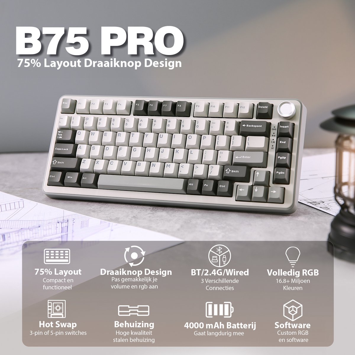 Yunzii B75 PRO Mechanisch Draadloos Gaming Toetsenbord thumbnail 3