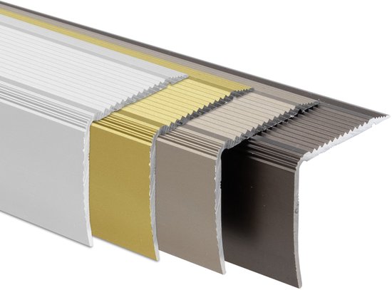 Floordirekt Trapprofiel Safety, F-vorm, trapneusprofiel, voor vloerbedekking met 7-8 mm hoogte, 6 stuks, inclusief montagemateriaal, 90 x 53 mm (l x h), zilver