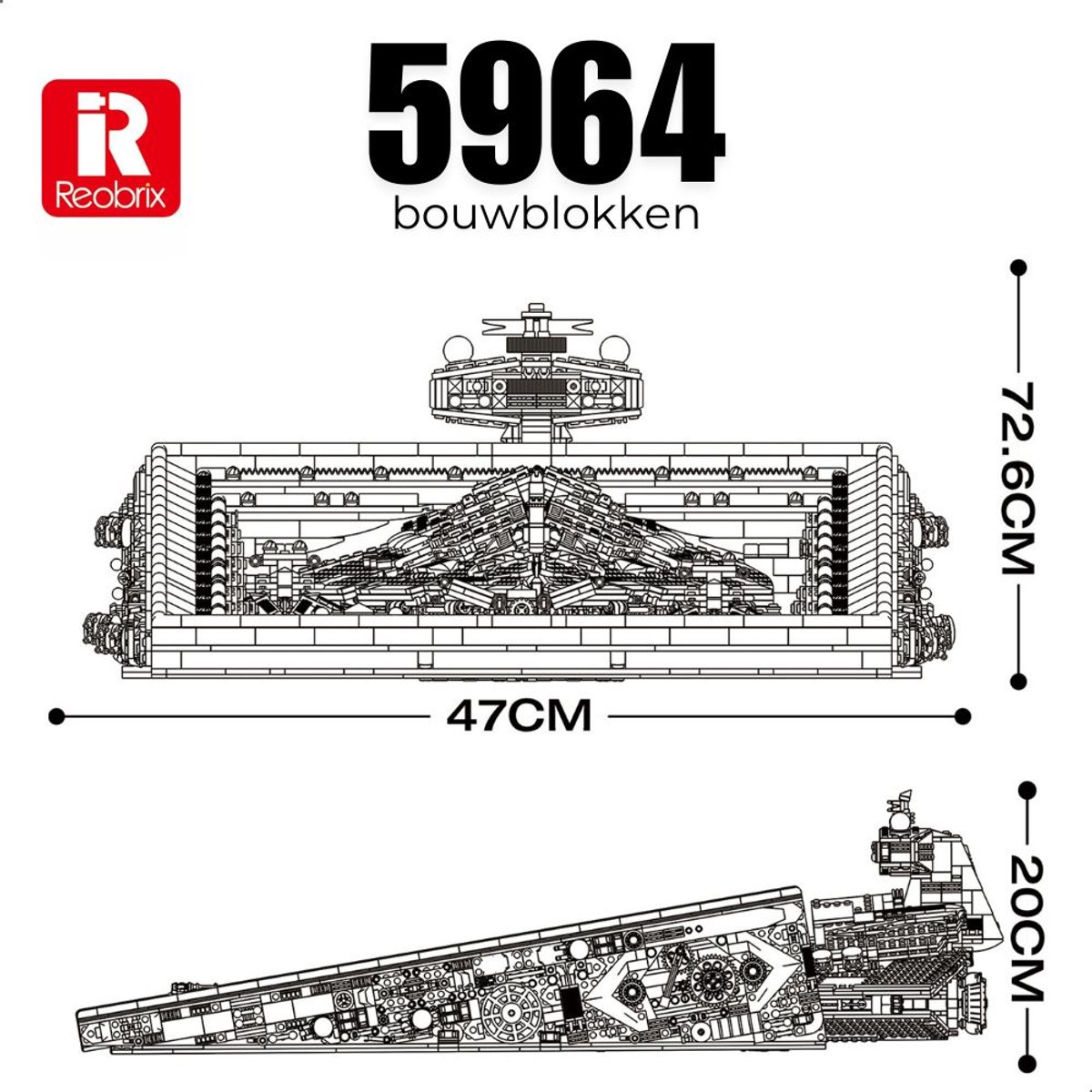 Reobrix 99007 Millennium Star Wall art bouwset | Space wars constructie modelbouw | Educatief ruimte militair & leger speelgoed bouwpakketten voor kinderen & volwassenen | DIY Wanddecoratie schilderij geschikt voor Lego | Bouwdoos met 5964 bouwstenen — afbeelding 10