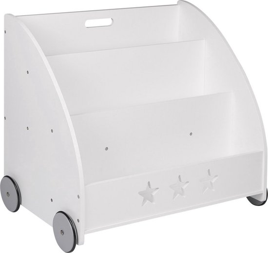 SoBuy Kinderboekenkast met wieltjes, boekenrek voor kinderkamer, met 5 planken en 4 wielen, natuurgroen, 60 x 42 x 106 cm, KMB99-H-GR