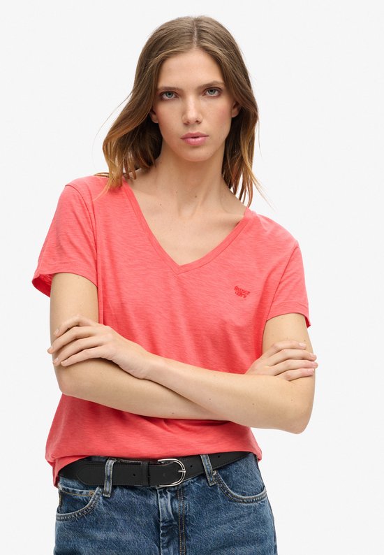 Superdry Studios Slub Emb Vee Tee Dames T-Shirt - Koraal - Maat S