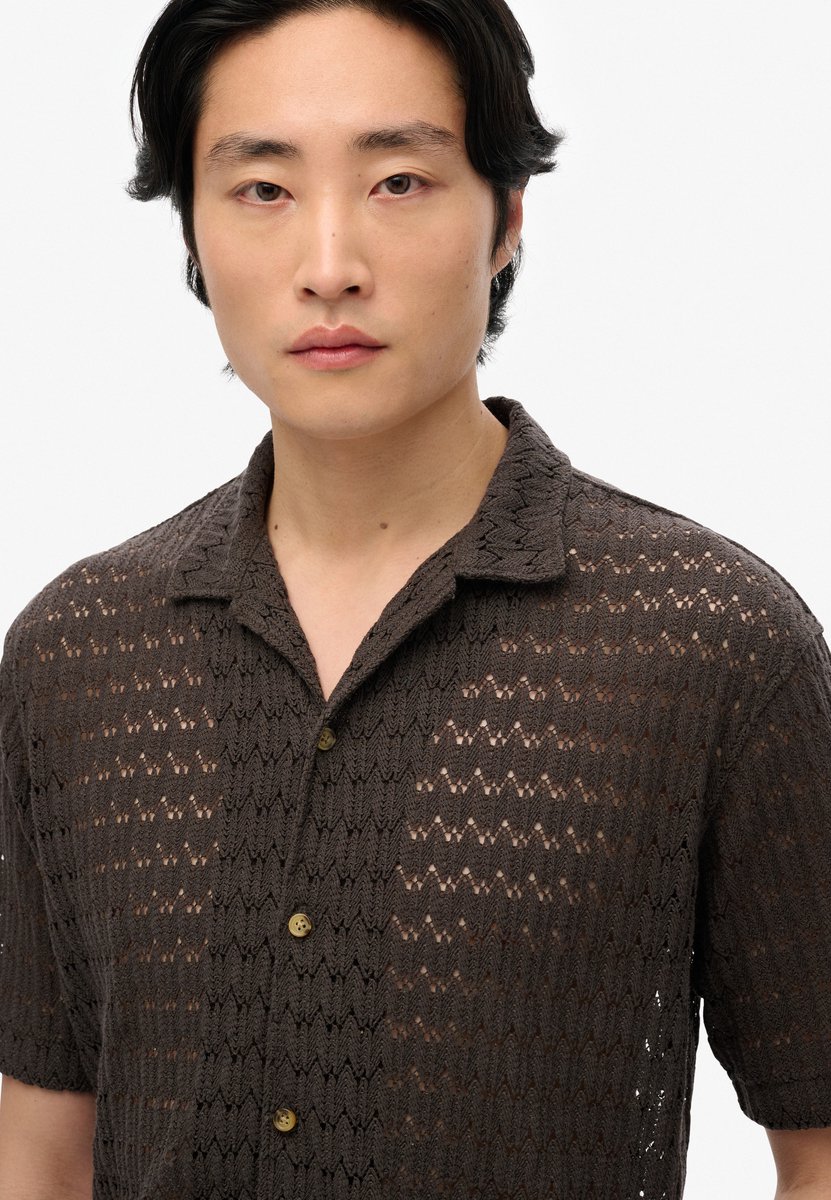 Superdry Gebreid overhemd met textuur Heren Shirts Zwart