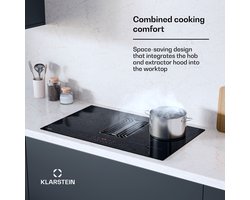 Klarstein Inductiekookplaat AirJet Met Afzuiging - 12 kW, Boost 750 m³/u, A++ Efficiëntie, 9 Standen, Stil 58 dB, Touchbedieningspaneel, Bridge-Connect, Actieve Koolstoffilter, Zwart - 7300W - Inbouw voor Keuken - Induction Hob