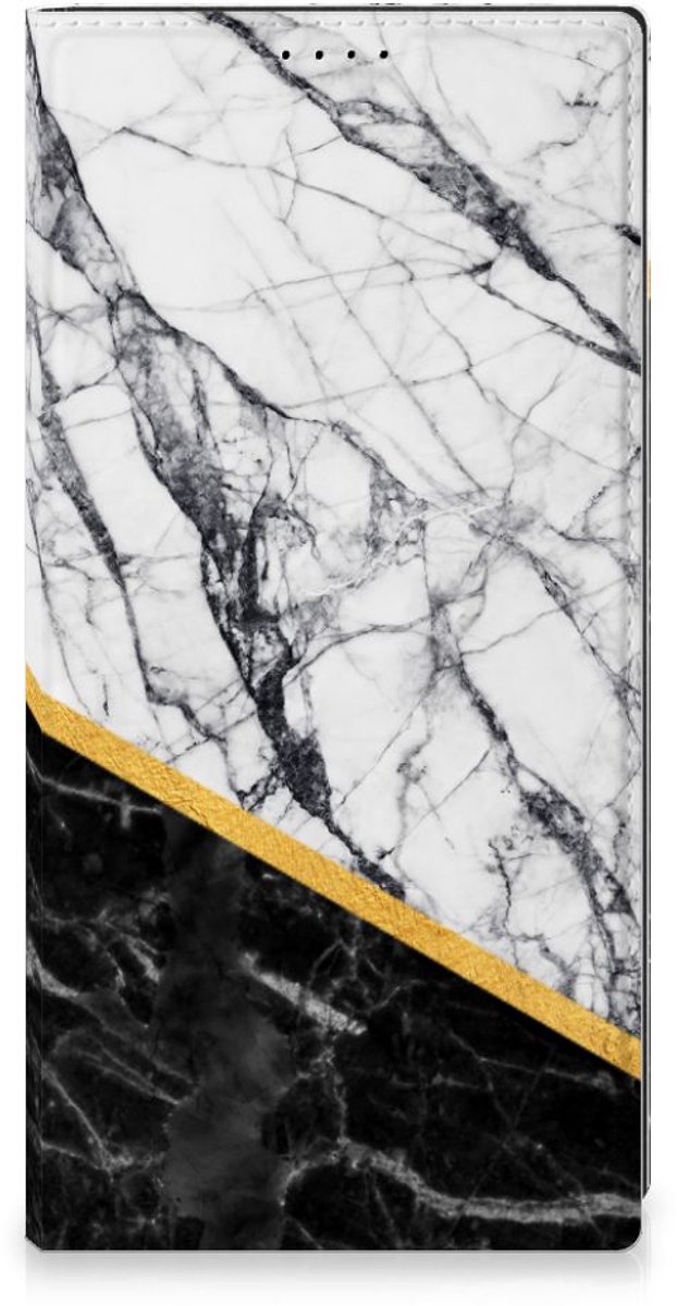 Samsung Galaxy S23 Ultra Standcase Marmer Wit Zwart - Origineel Cadeau Man