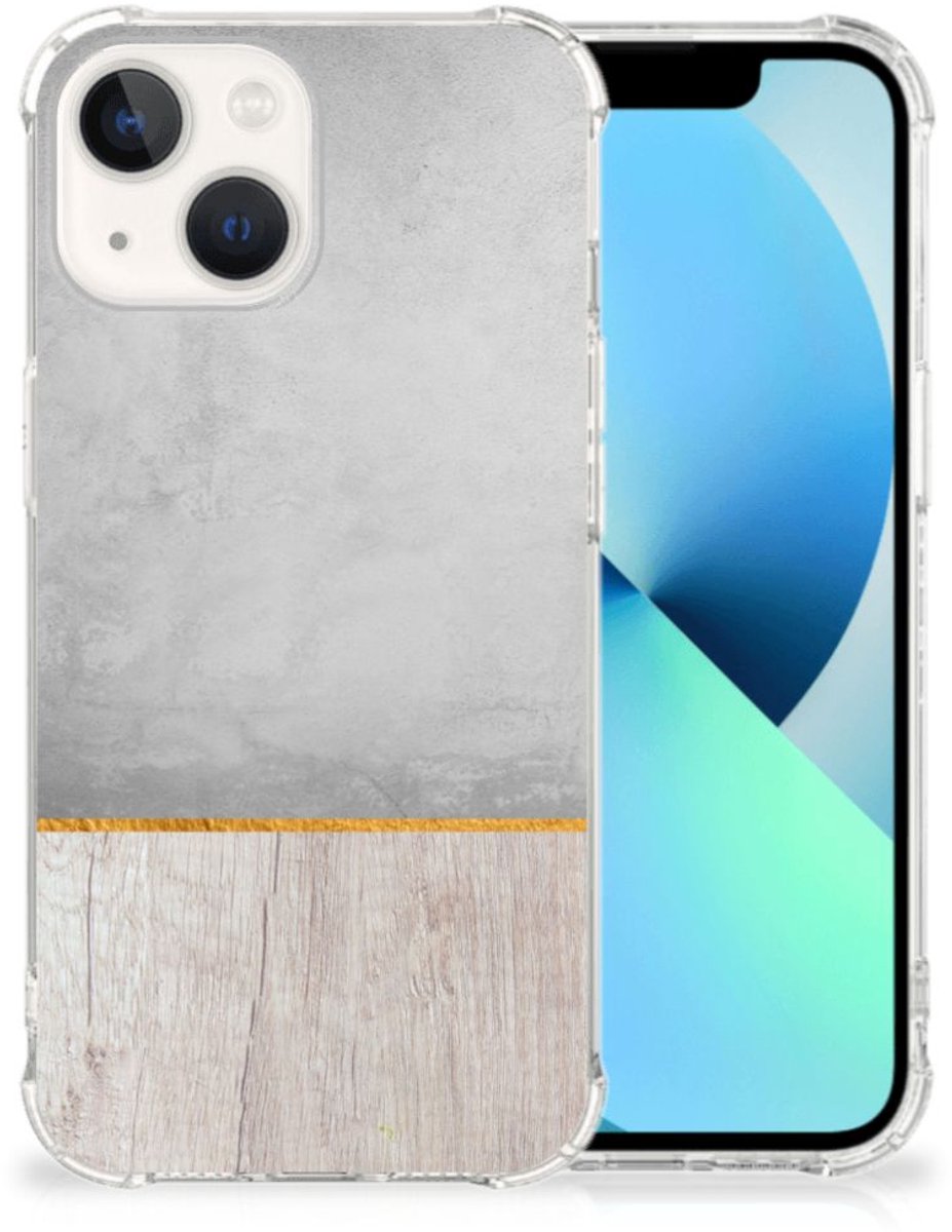 TPU Case Anti-Shock voor iPhone 13 Stevig Telefoonhoesje Wood Concrete