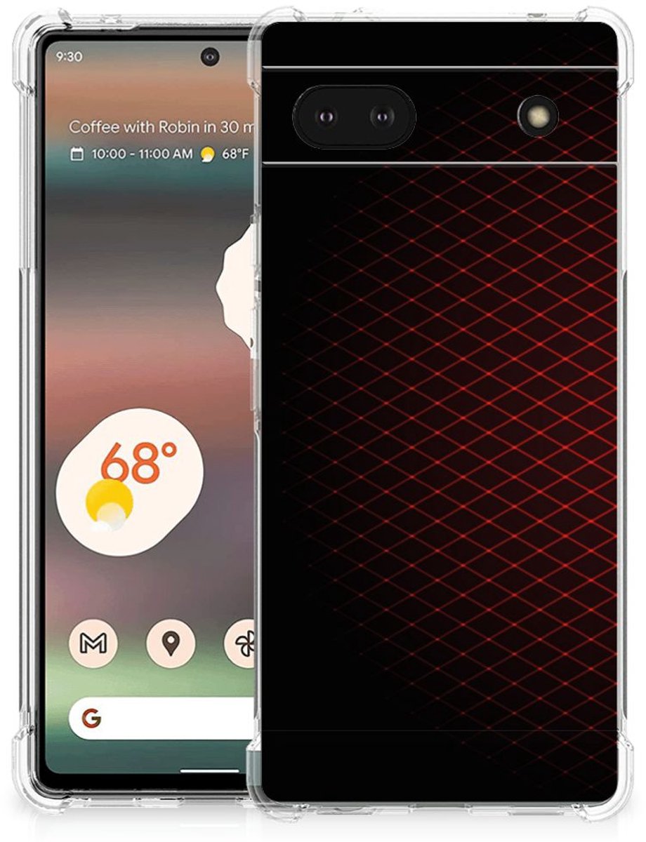 Google Pixel 6A Doorzichtige Silicone Hoesje Geruit Rood