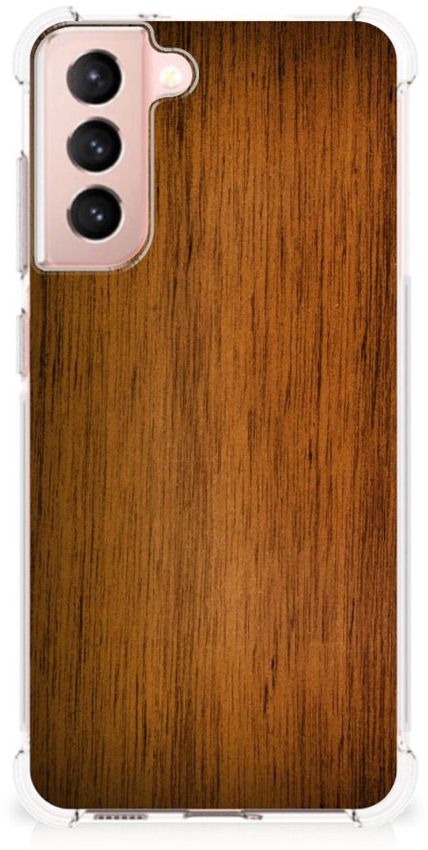 Samsung Galaxy S21 FE Stevig Telefoonhoesje Donker Hout