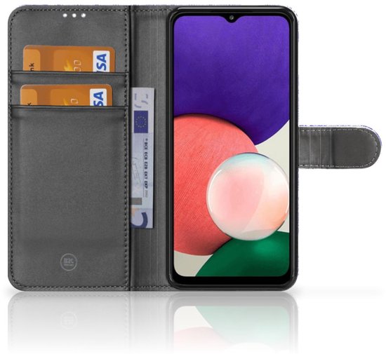 Housse en Cuir Premium Flip Case Portefeuille Etui pour Samsung Galaxy A22 5G Portefeuille Skull Blue Angel