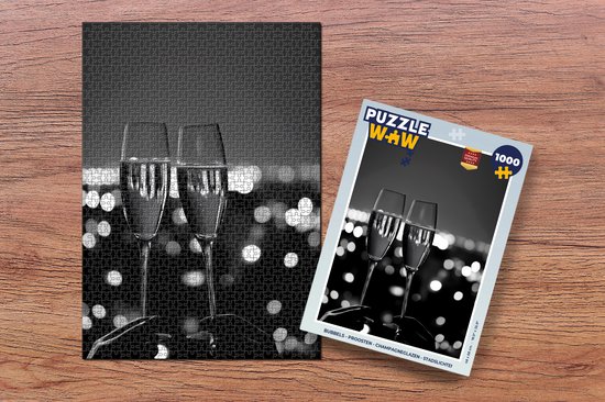 Puzzel Bubbels - Proosten - Champagneglazen - Stadslichten - Legpuzzel - Puzzel 1000 stukjes volwassenen