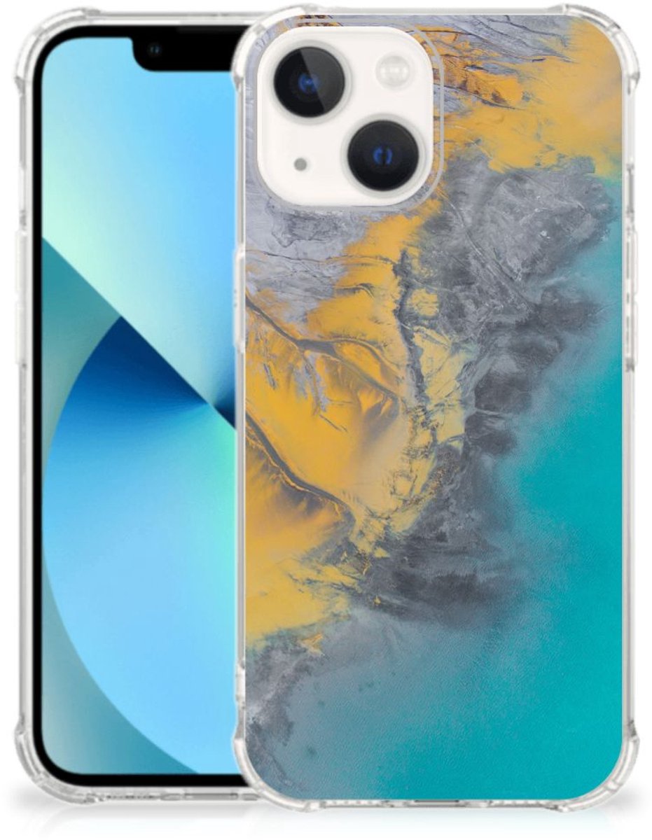 iPhone 13 mini Anti-Shock Hoesje Marble Blue Gold