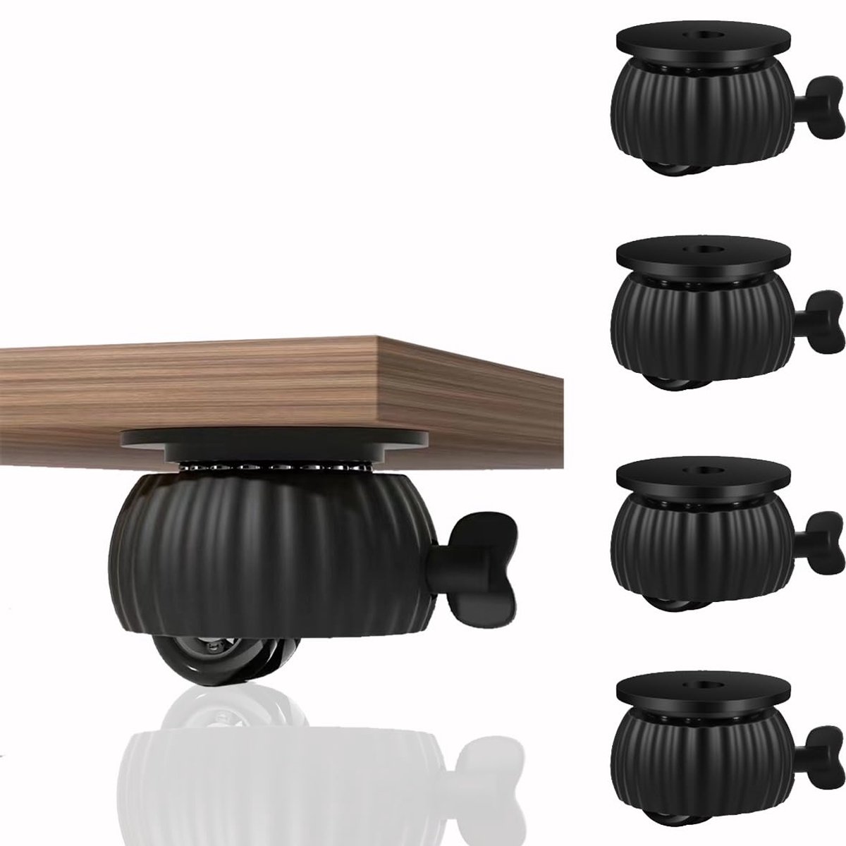 Zelfklevende zwenkwielen, Kleine 360 ​​graden roterende met rem voor meubels, opbergdoos, dweil-emmer, kleine universele katrollen, 360 graden draaibare zwenkwielen voor apparaten, tafelpoten, plantenbakken, 4-pack (zwart)