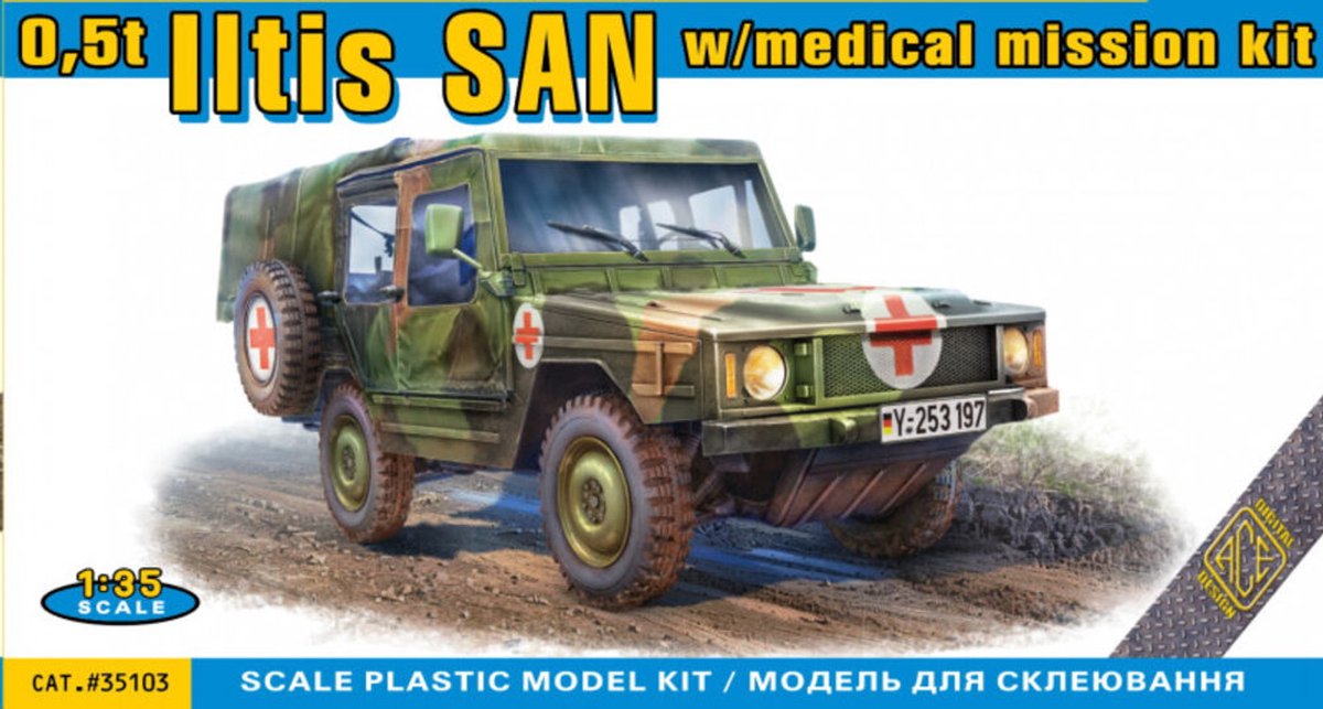 ACE Modelbouwpakket Auto - 35103 Volkswagen Iltis 0,5t Licht Vrachtvoertuig - 4x4 Iltis SAN met Medische Missiekit Plastic - 1:35 - Modelbouw