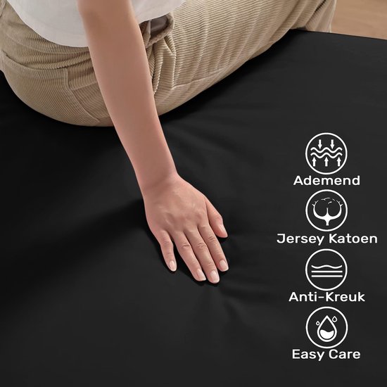 Hoeslaken Housse 180x200/220 Katoen - Jersey - Plus de Couleurs - Sans Repassage - Longue Durée de Vie - Zwart