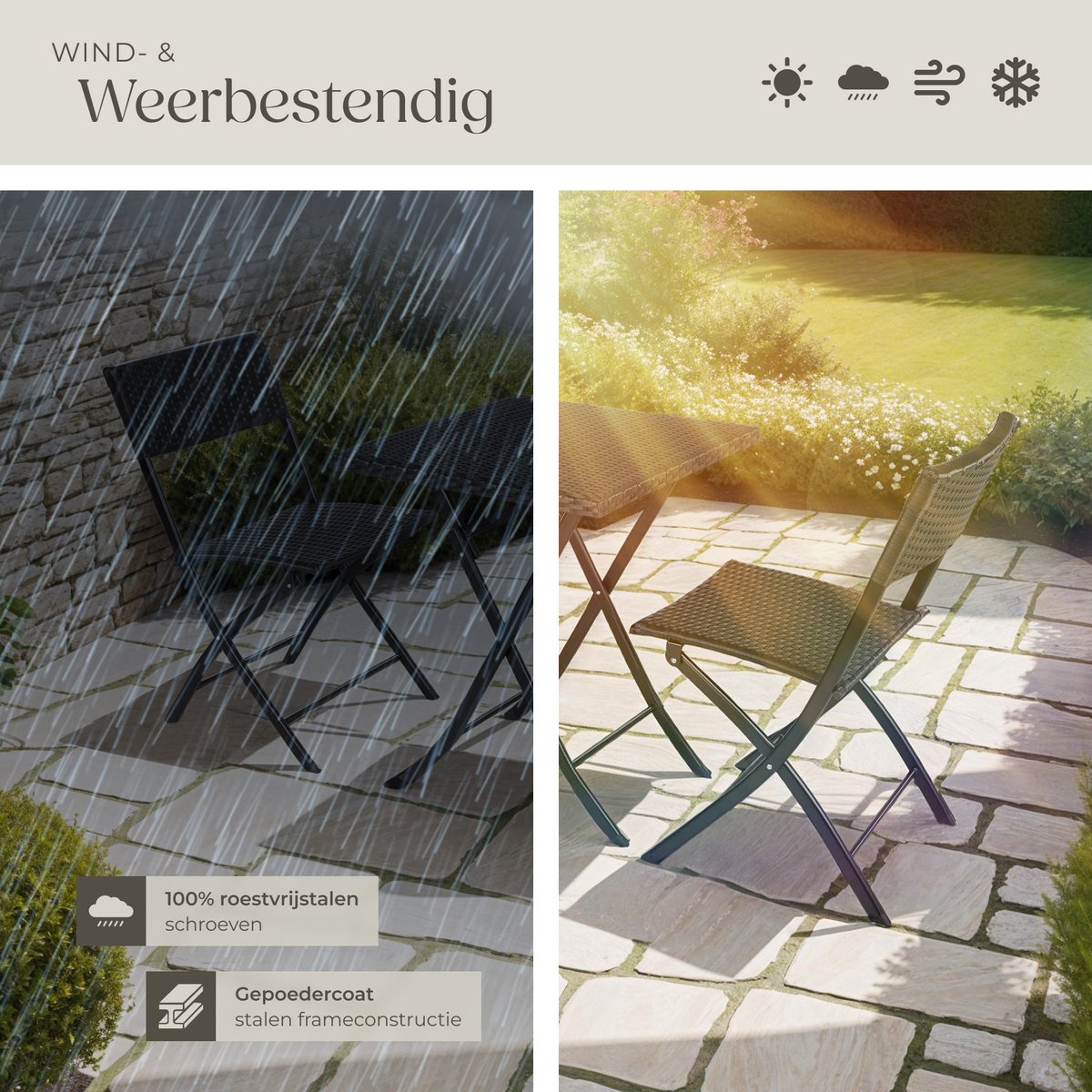 tectake tectake Wicker Balkonbistroset - afbeelding 3