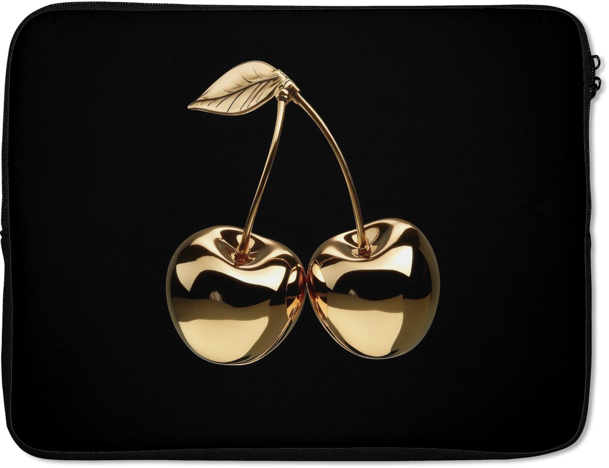 Laptophoes 15.6 inch - Kersen - Zwart - Goud - Chrome - Laptop sleeve - Binnenmaat 37x26 cm - Zwarte achterkant