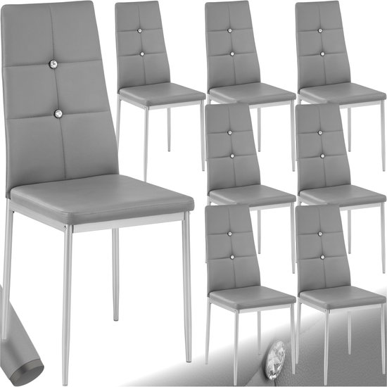 CLIPOP Eetkamerstoel Set van 4 Kunstleren Beklede Stoel Retro Keukenstoel Armstoel Loungestoel met Metalen Poten (4, leder-donkergrijs