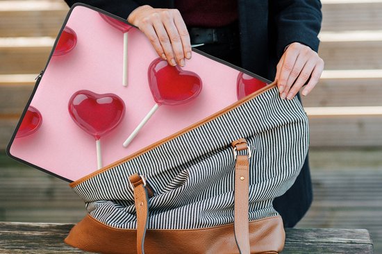 Housse pour ordinateur portable 17 pouces - Sucettes - Hartjes - Rose - Dimensions intérieures 41x28 cm - Dos noir